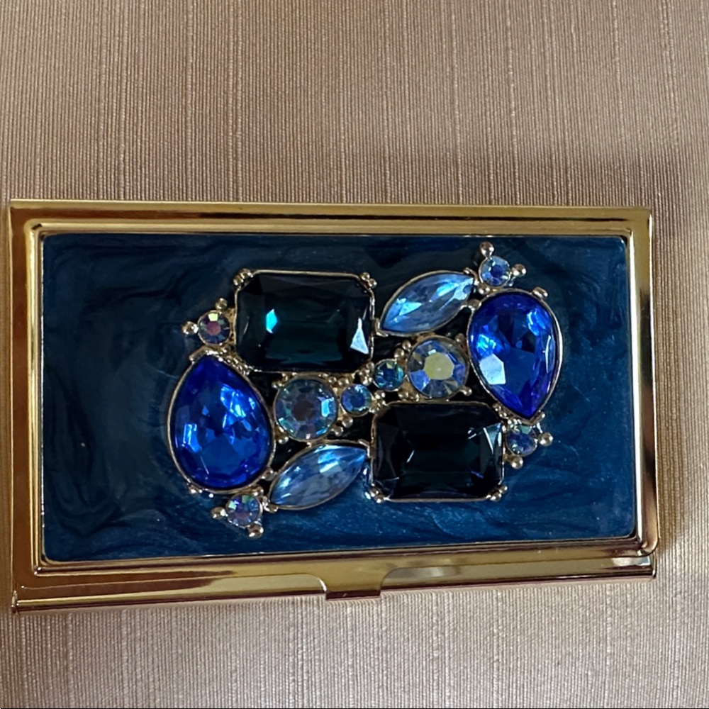 Elegant Blue and Gold Key & Card Holder